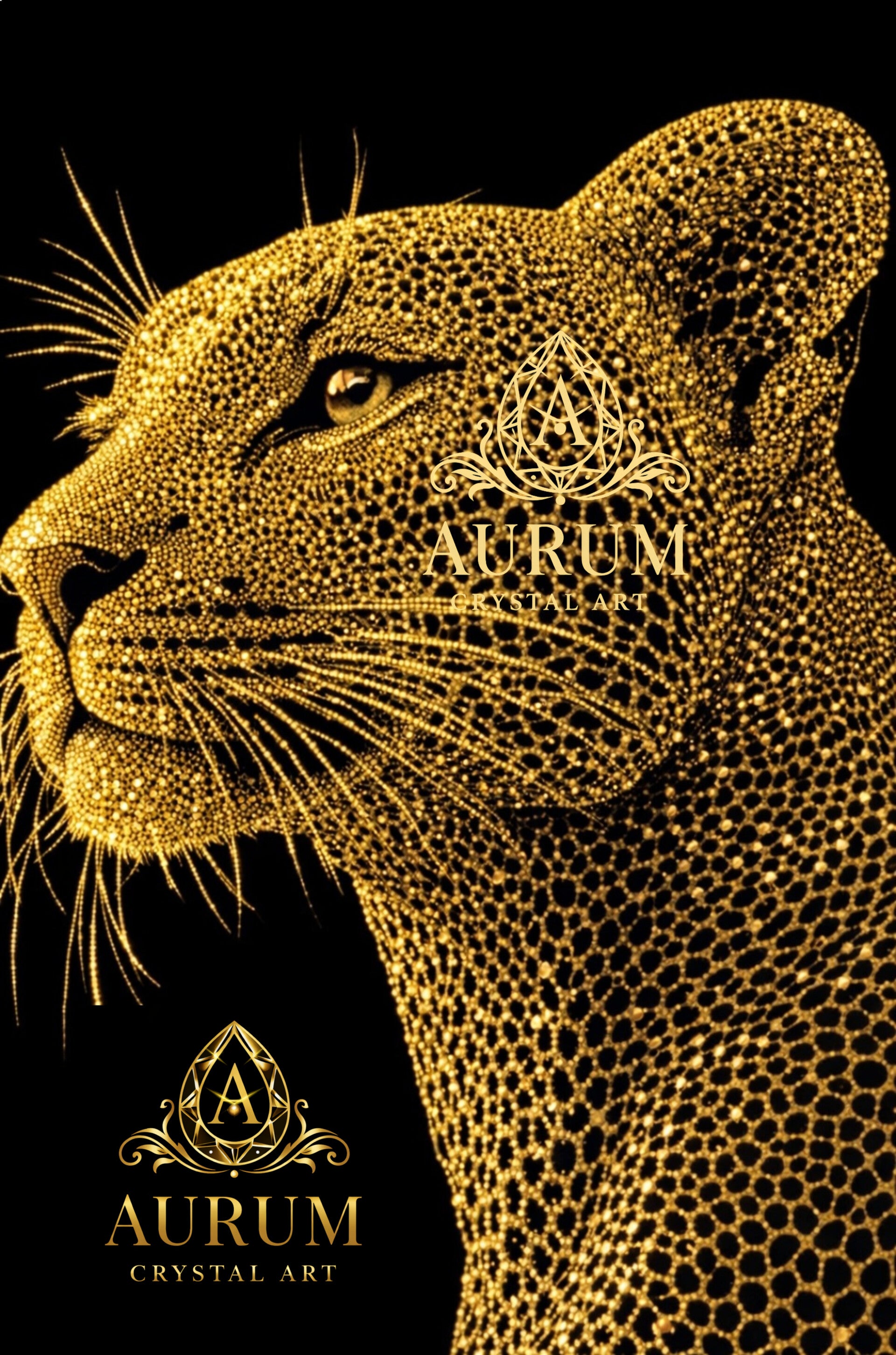 Golden Rhinestone Leopard Canvas Art