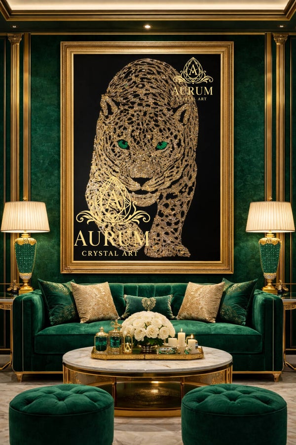 Luxury Leopard Crystal Art Canvas |  Rhinestone Wall Art | Aurum Crystal Art