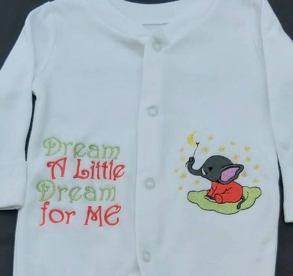 Embroidered Babygrow  Elephant on Cloud design