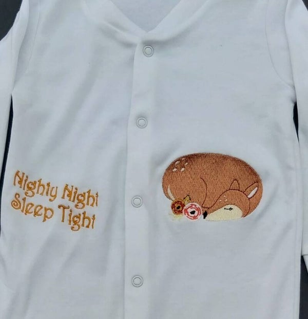 Embroidered Babygrow  sleeping Fawn design