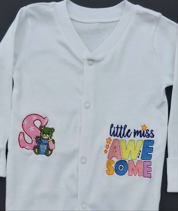 Embroidered Babygrow Little Miss Awesome design