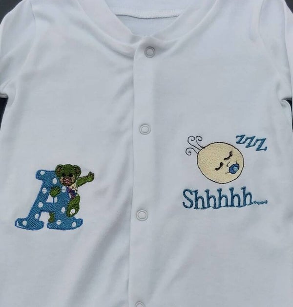 Embroidered Babygrow Shhhh design