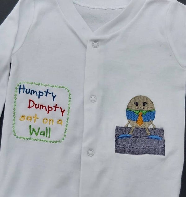 Embroidered Babygrow Humpty Dumpty design