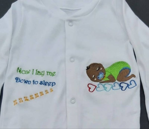 Embroidered Babygrow Sleeping baby design