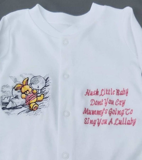 Embroidered Babygrow Sleeping baby girl with rabbit design
