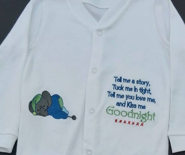 Embroidered Babygrow sleeping elephant design