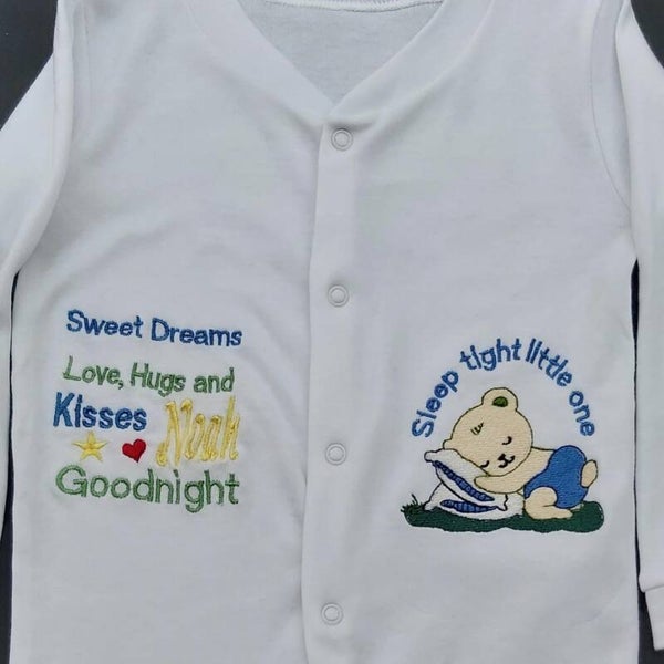 Embroidered Babygrow Sleeping Teddy design