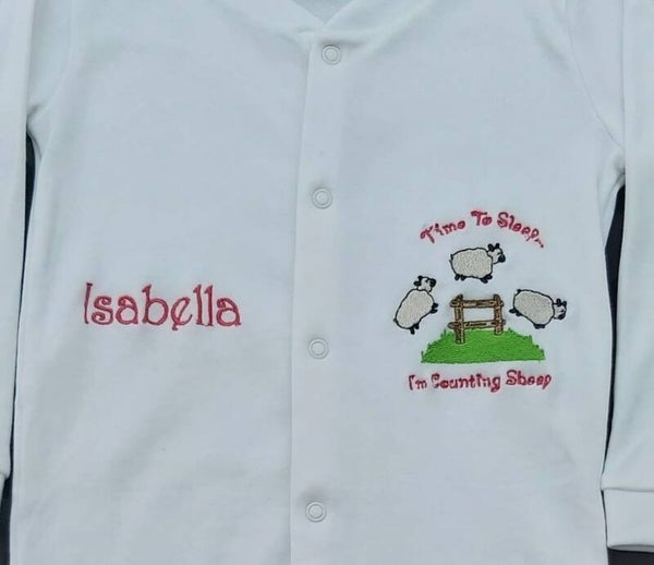 Embroidered Babygrow Counting Sheep design