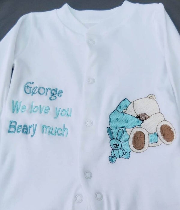 Embroidered Babygrow Sleeping Teddy design