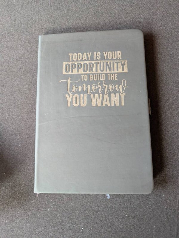 Laser engraved personalised PU leather Notebook with an encouraging message