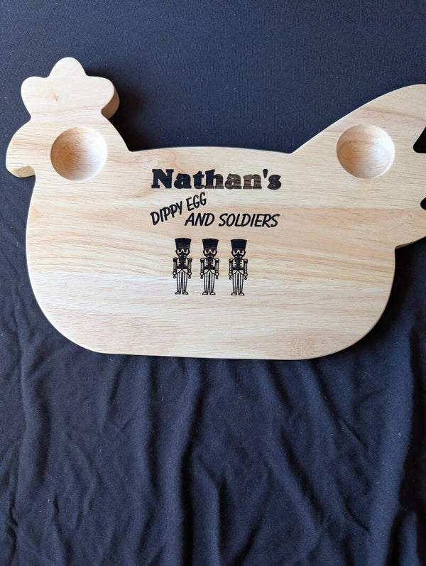 Laser engraved Wooden Chicken Dippy Egg tray