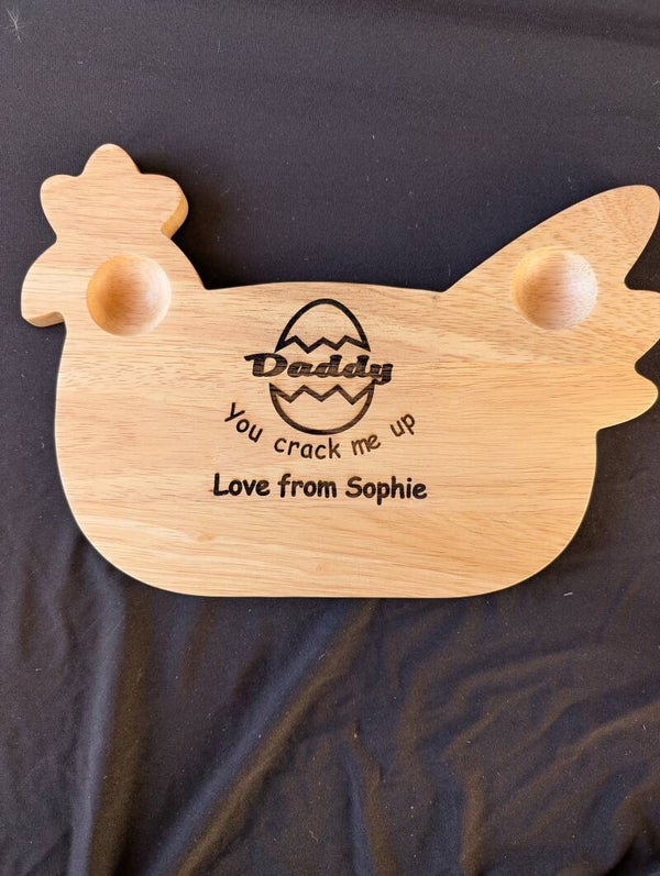Laser engraved Wooden Chicken Dippy Egg tray