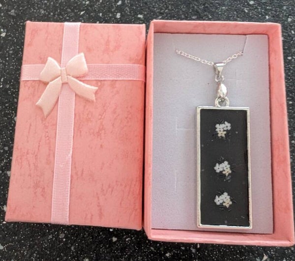 Resin Oblong Pendant with Flower Charm
