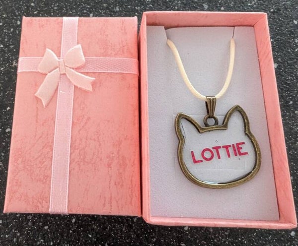 Cute cat shaped resin pendant on a rope necklace