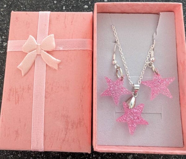 Glitter Star pendant and pierced earring set
