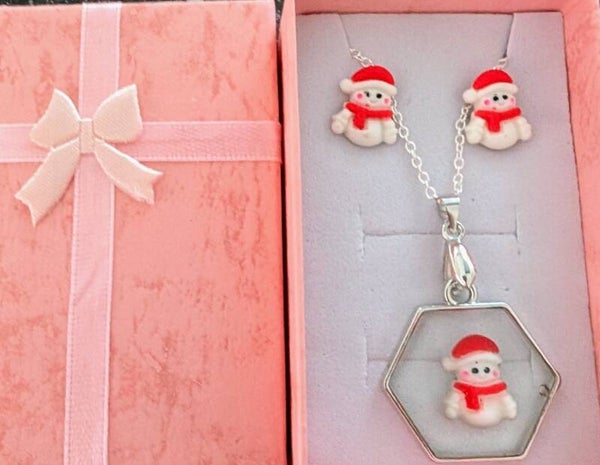Hexagon resin pendant and earring set with Santa Charm