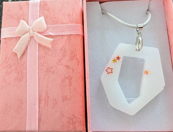 Hexagonal resin pendant White with gold glitter stars with rope necklace