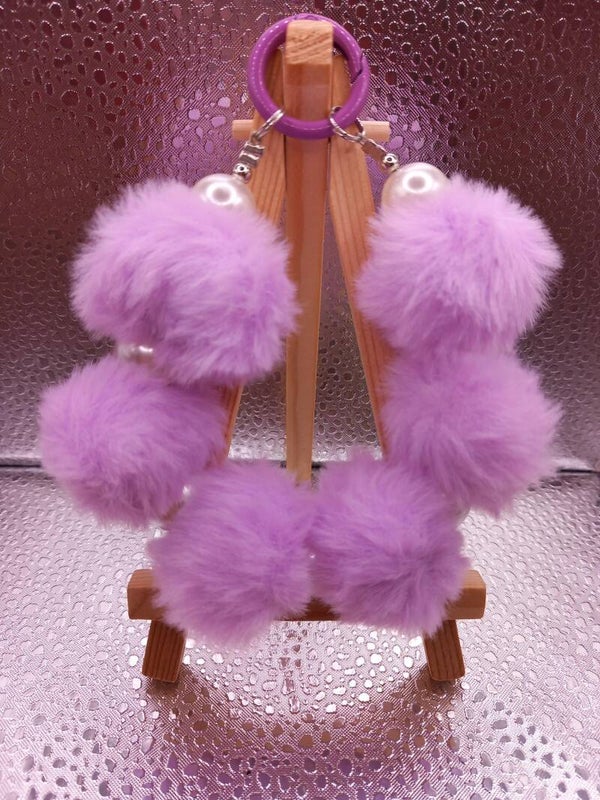 Fluffy bont/parel telefoonkoord lila