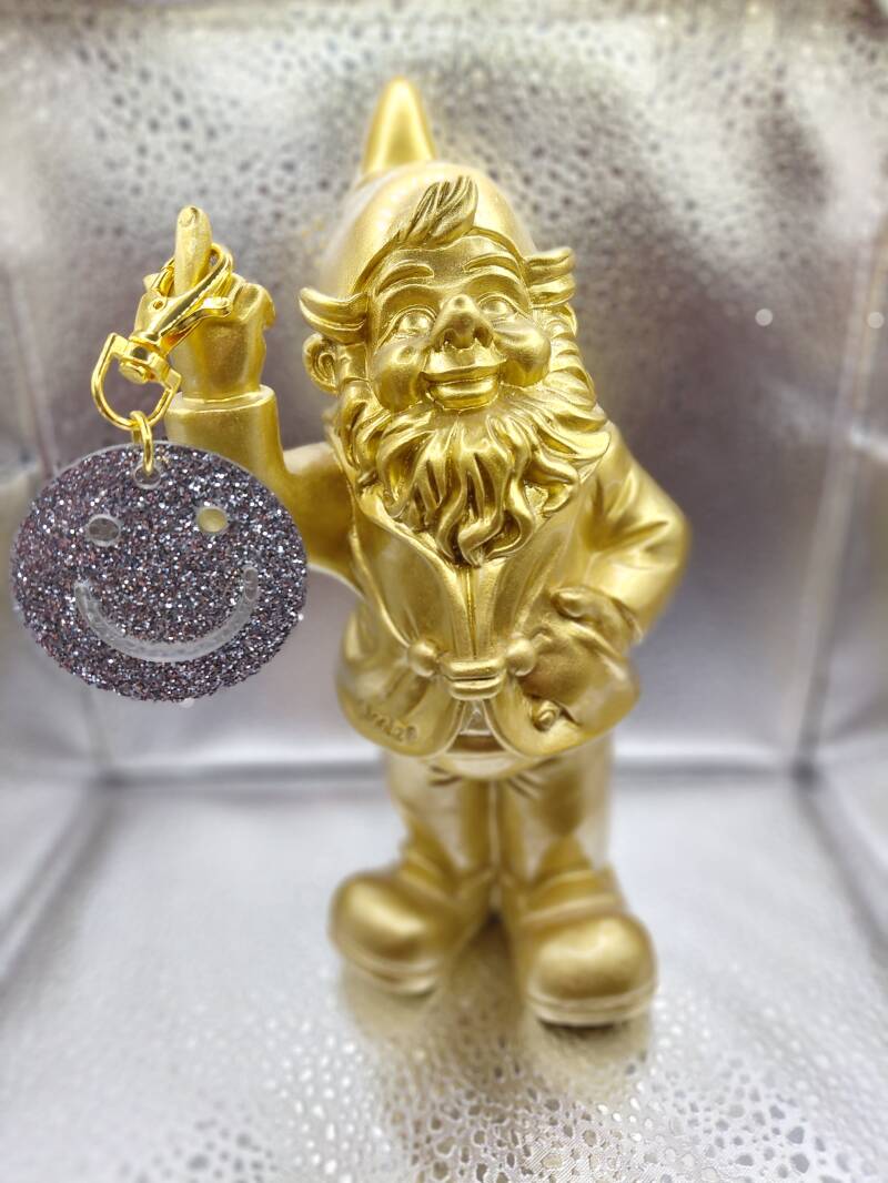 Glanzende smiley keychain van gemarmerd acryl