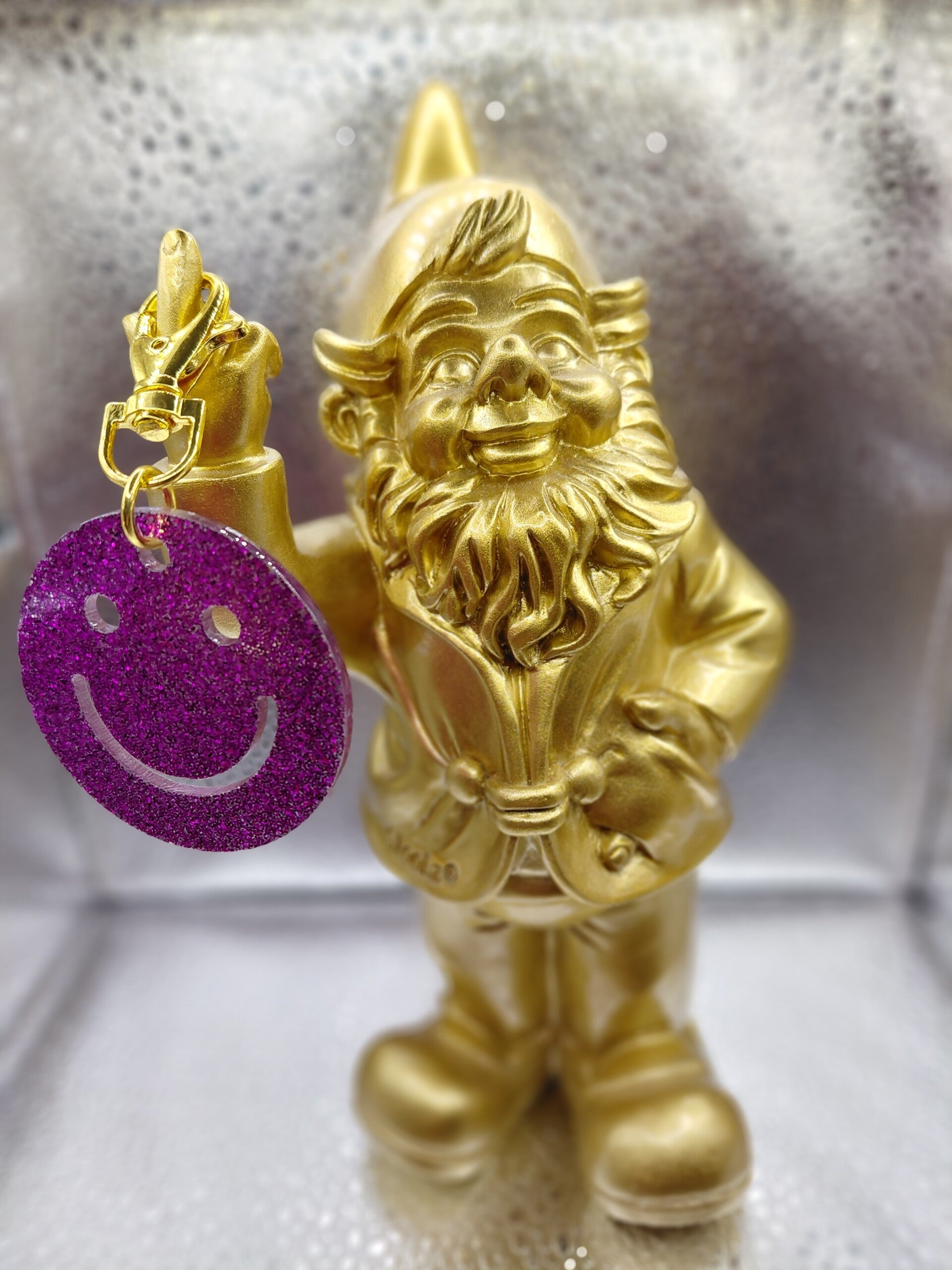 Glanzende smiley keychain van gemarmerd acryl