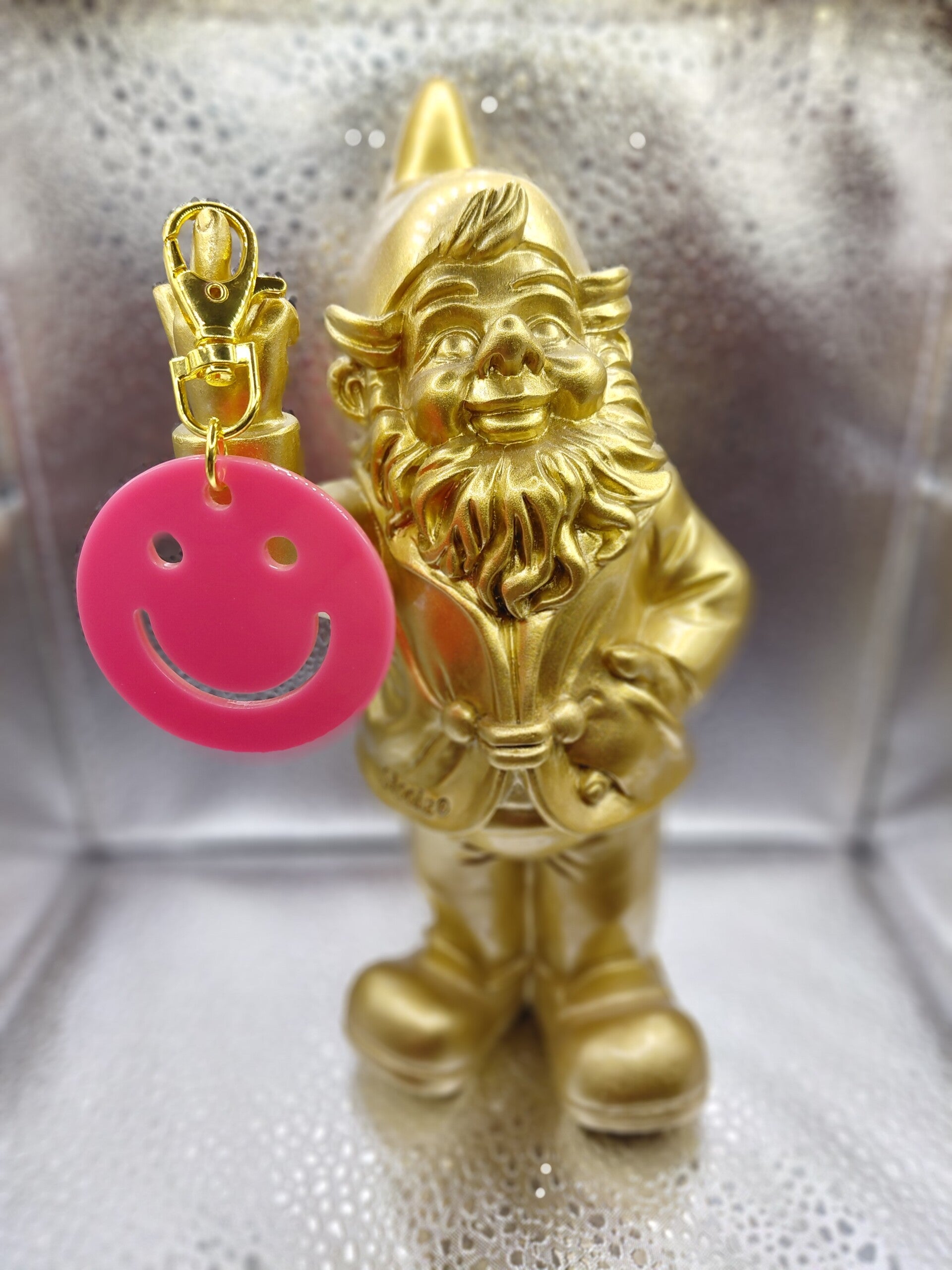 Glanzende smiley keychain van gemarmerd acryl