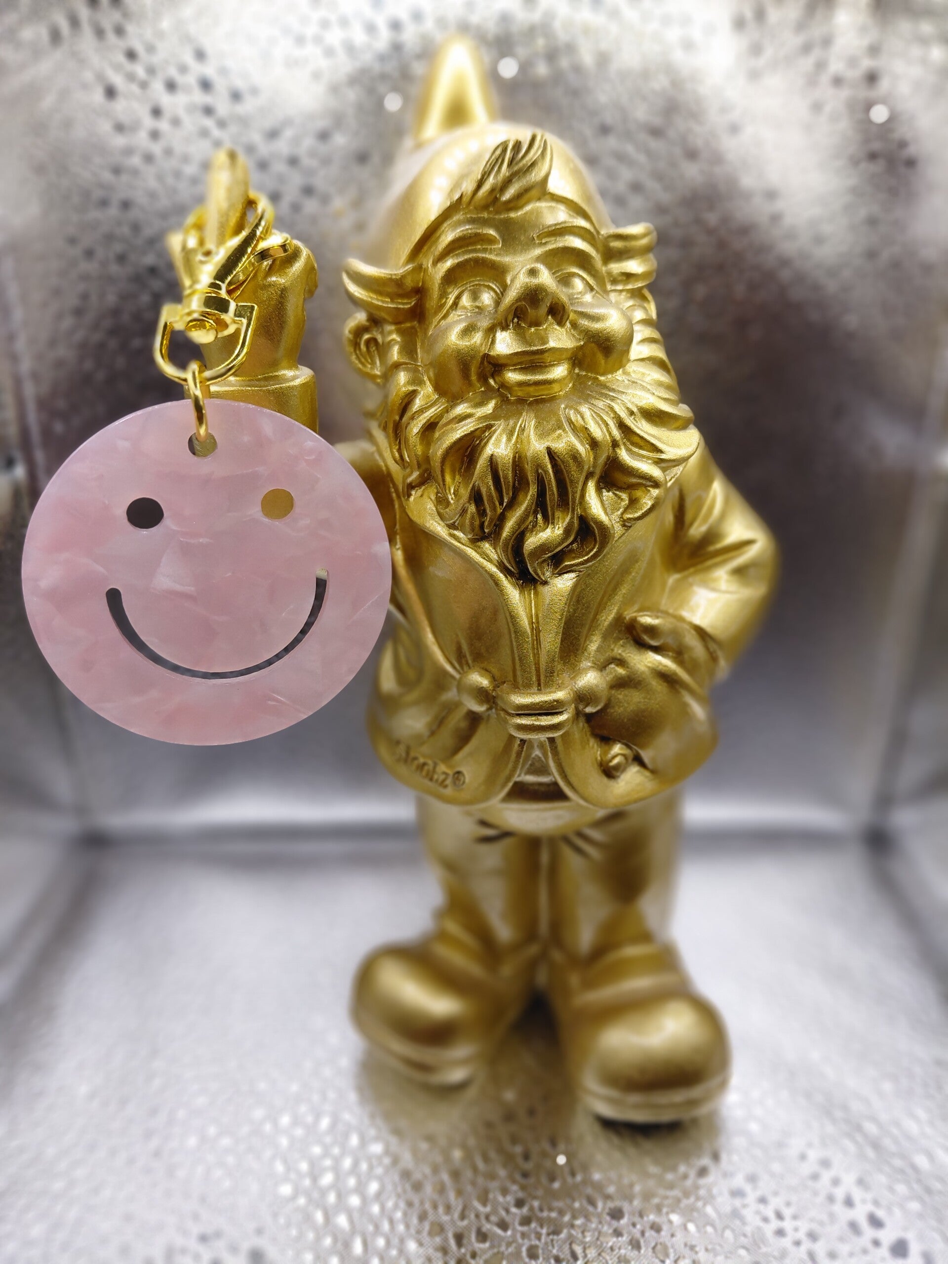 Glanzende smiley keychain van gemarmerd acryl