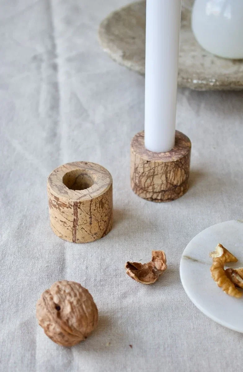 De Weldaad Kandelaar Marmer Bruin