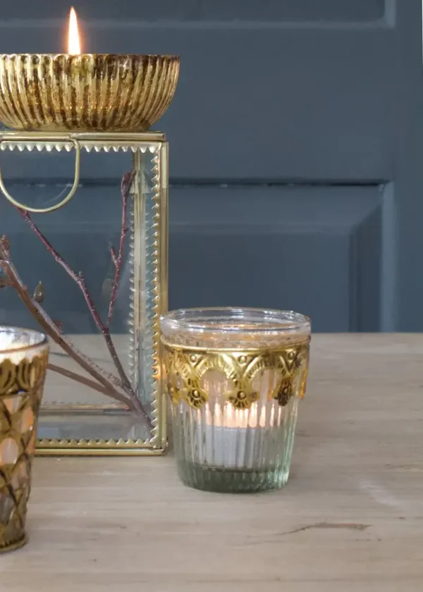 Theelichthouder transparant geribbeld glas