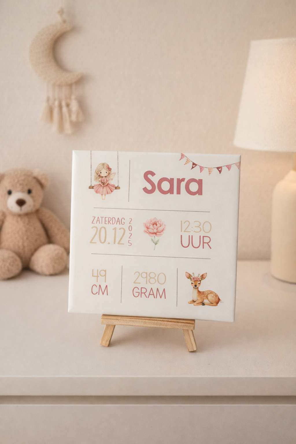 Gepersonaliseerde Geboortetegeltje | Thema roze beige