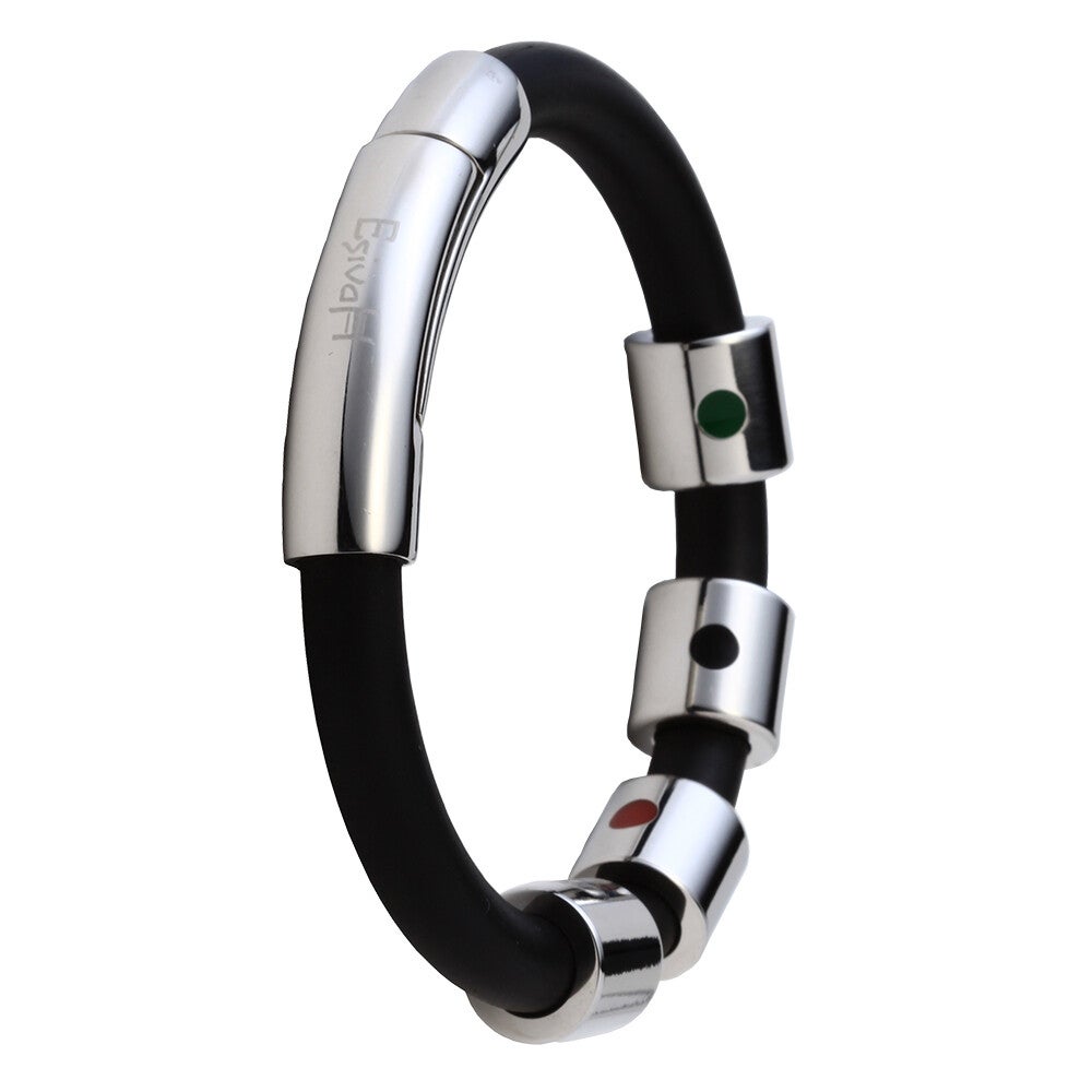 13019B Armband gemaakt van zwart siliconen en edel (chirurgisch) staal.