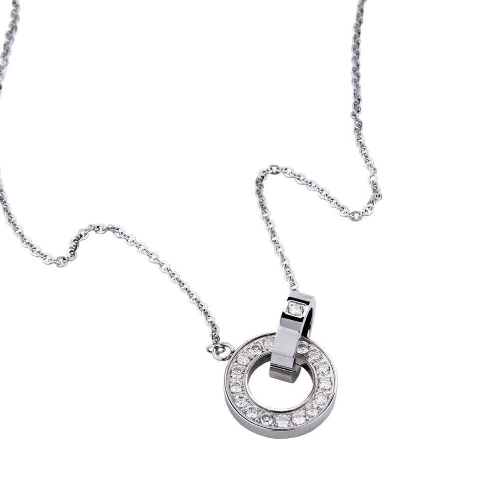 13045NP Halsketting met chique hanger waarin sirkonia steentjes verwerkt zijn.