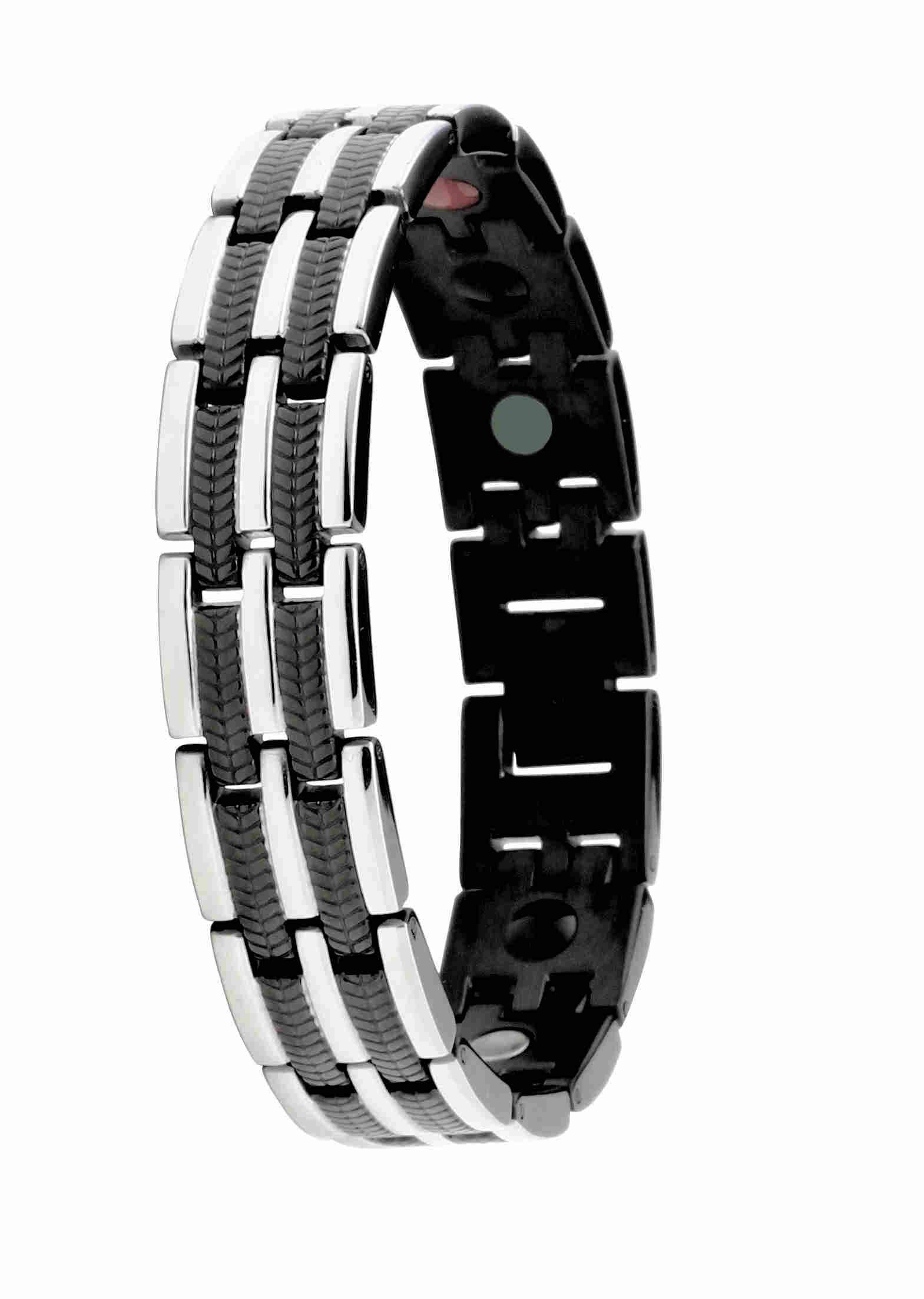 13068B Armband gemaakt van edel (chirurgisch) staal in zwart/ zilver combinatie.