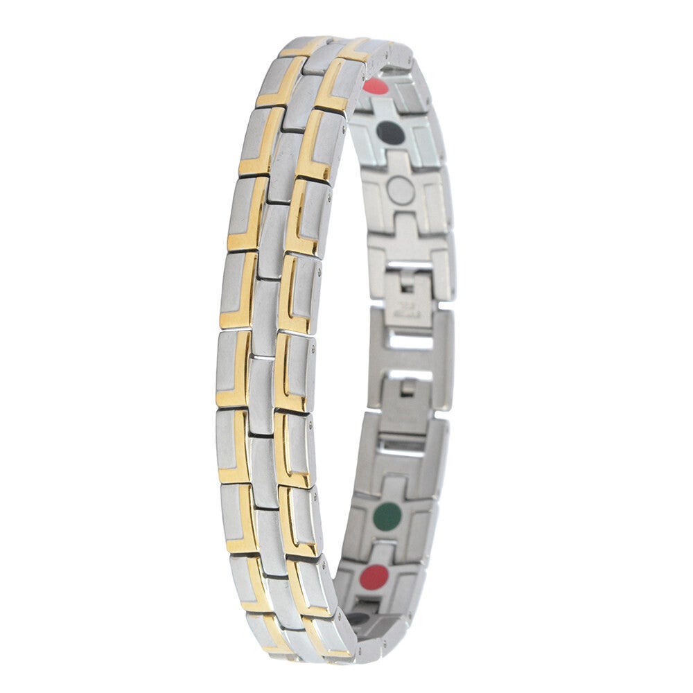 15060B Armband gemaakt van edel (chirurgisch) mat staal met glanzende goudcoating accenten.