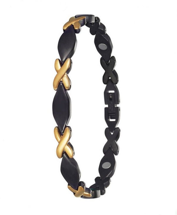 24102B Armband gemaakt van edel (chirurgisch) staal in een zwart / goud combinatie.