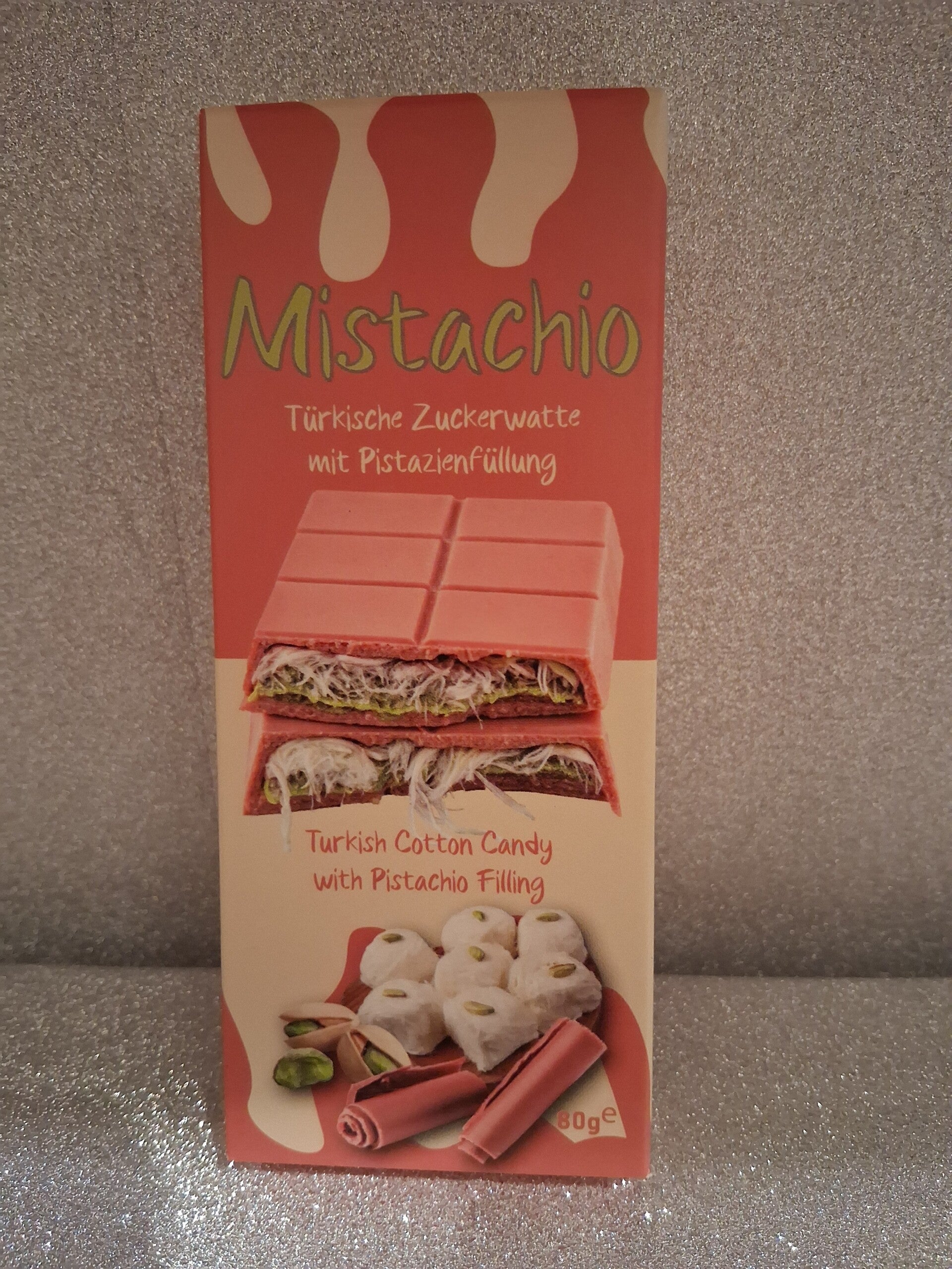 Mistachio – Türkische Zuckerwatte-Riegel mit Pistazienfüllung & Himbeergeschmack (80 g)
