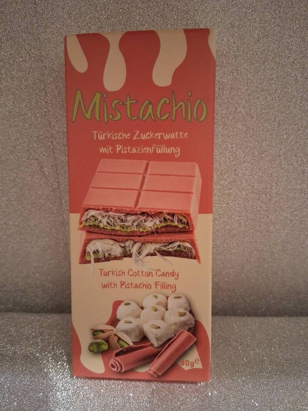 Mistachio – Türkische Zuckerwatte-Riegel mit Pistazienfüllung & Himbeergeschmack (80 g)