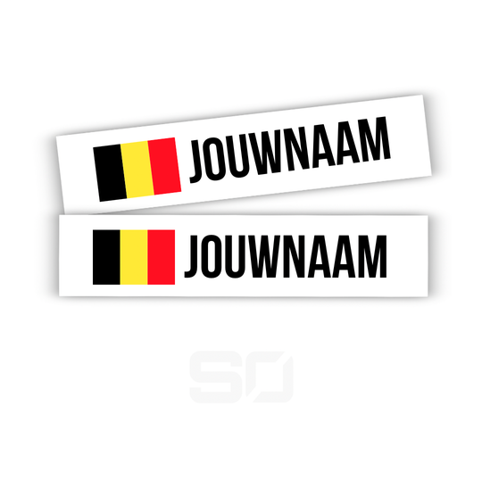 Rijders-naamstickers met Belgische vlag (2 stuks)