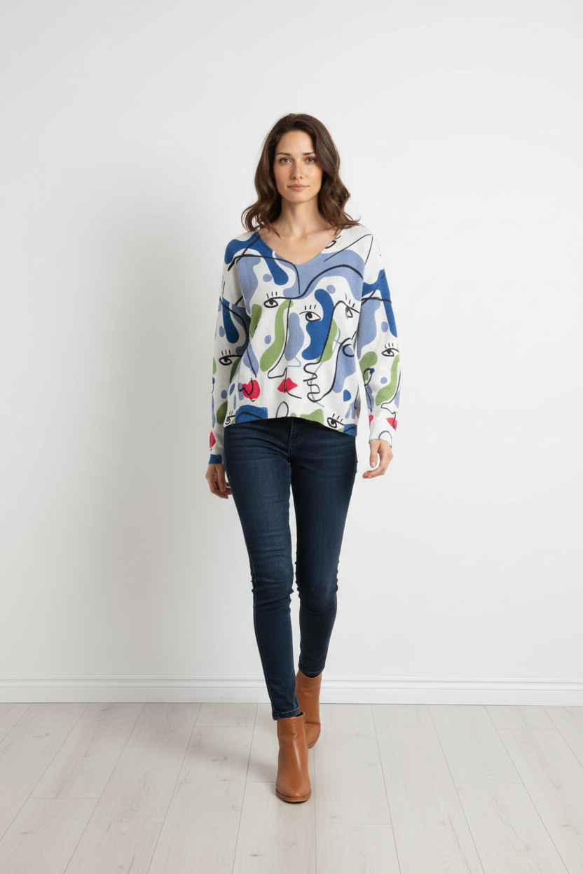 Viscose trui met print