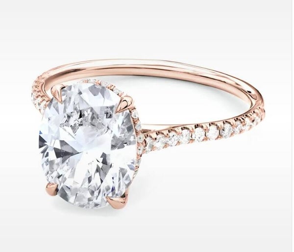 FRENCH CUT BASKET SETTING DIAMONDS 1/2 WAY IN 14K ROSE GOLD, CENTER ROUND, Style #:R2981
