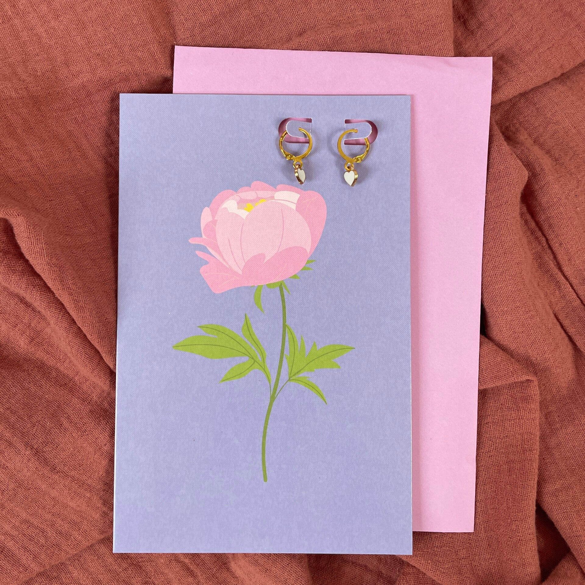Wenskaart met oorbellen - Flower