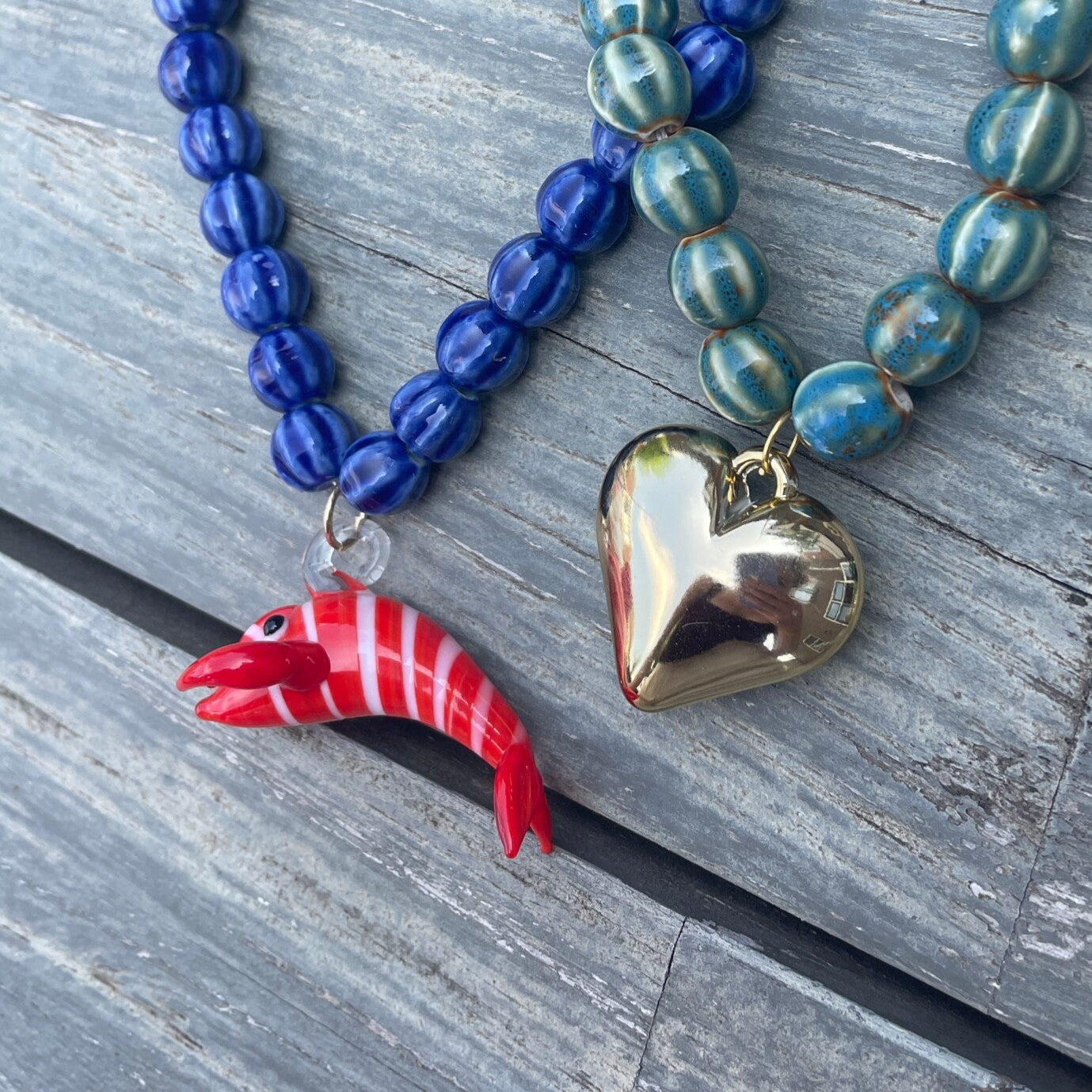 LL | Kralenketting Zeeblauw met Kreeft