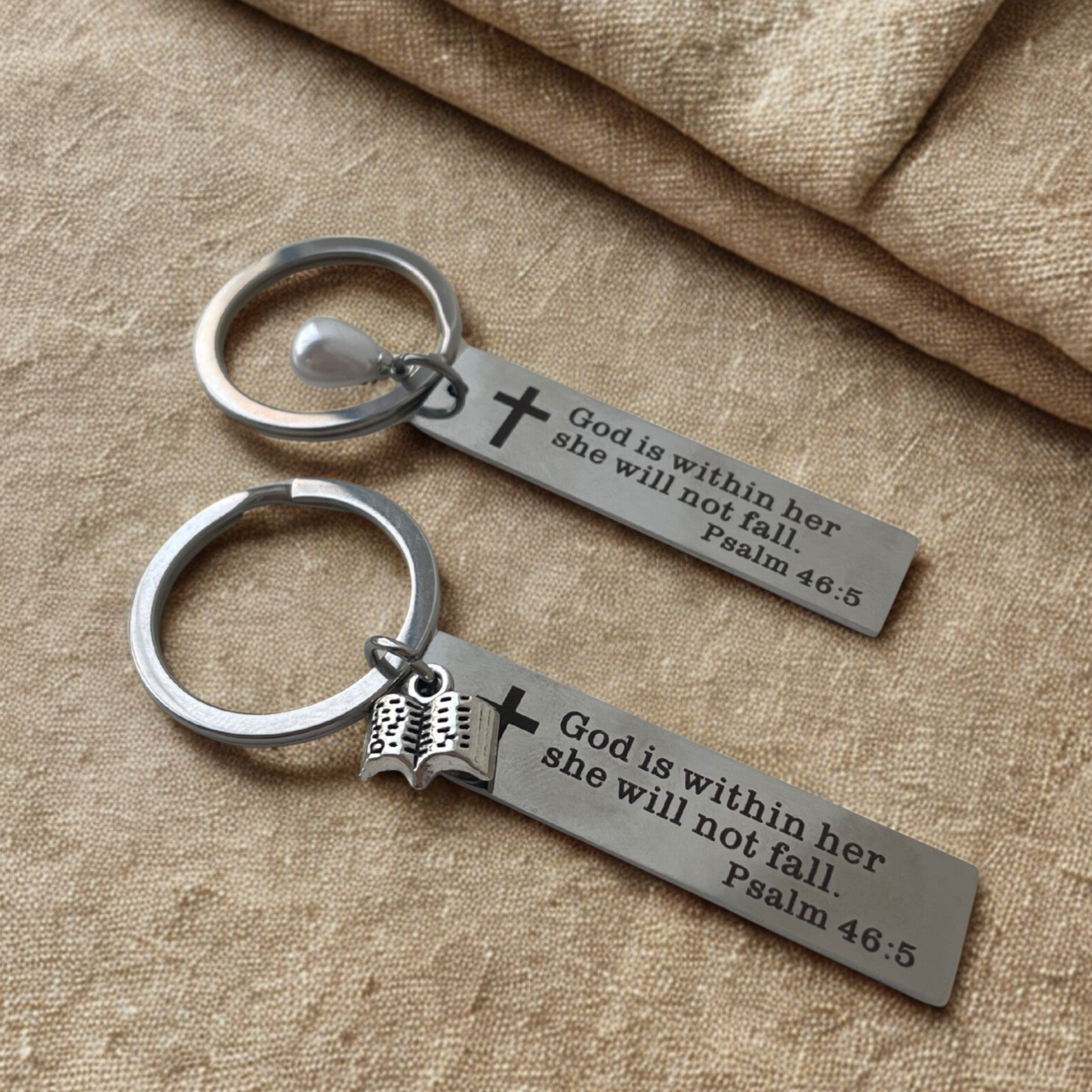 Sleutelhanger Zilver - God is within her, she will not fall