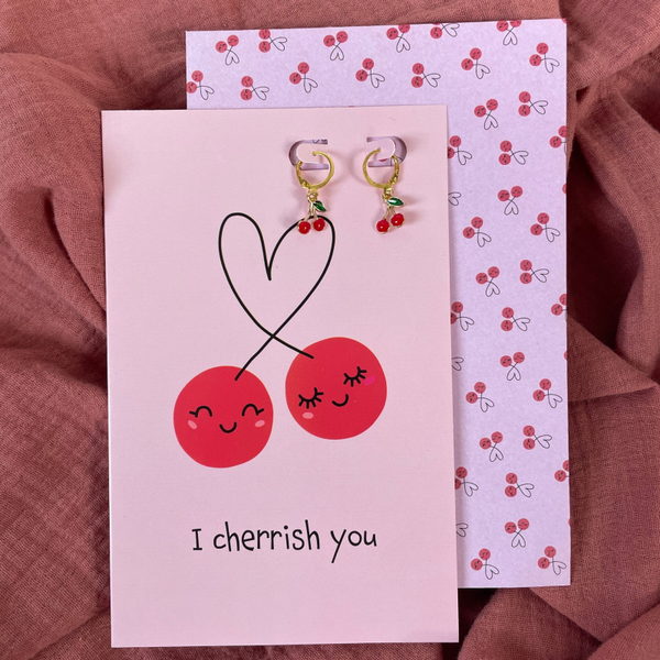 Wenskaart met oorbellen - I cherrish You