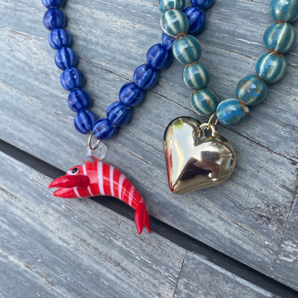 LL | Kralenketting Zeeblauw met Kreeft