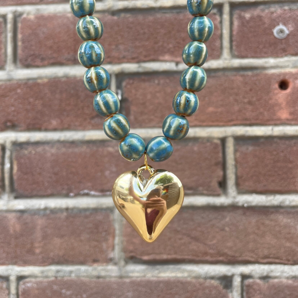 Kralenketting Gouden Hart - Blauw/Groen