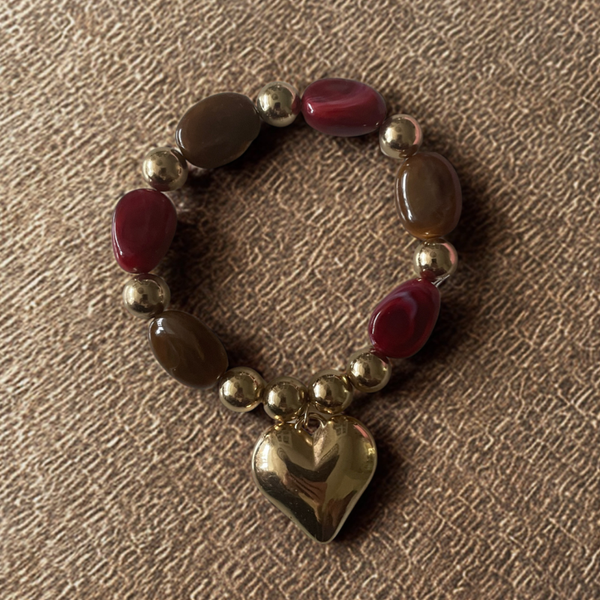 Kralenarmband Bruin-Bordeaux Rood