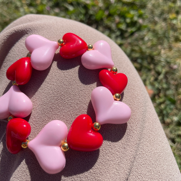 Kralenarmband Heartbeat - Rood/Roze
