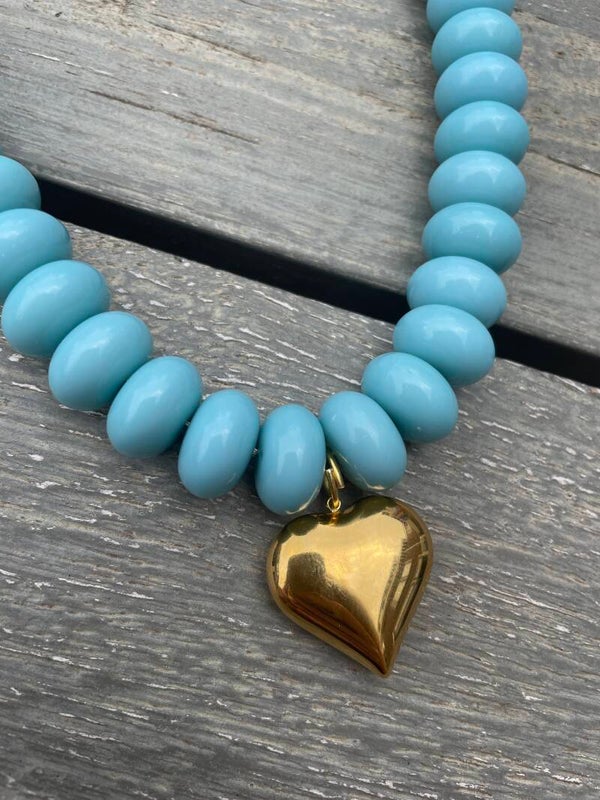 Kralenketting gouden hart - Turquoise