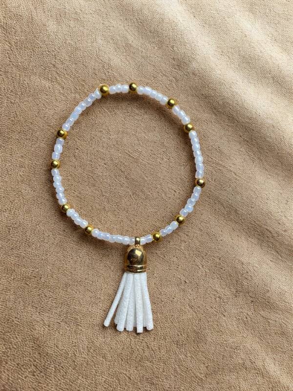 Kralenarmband met kwastje - Wit