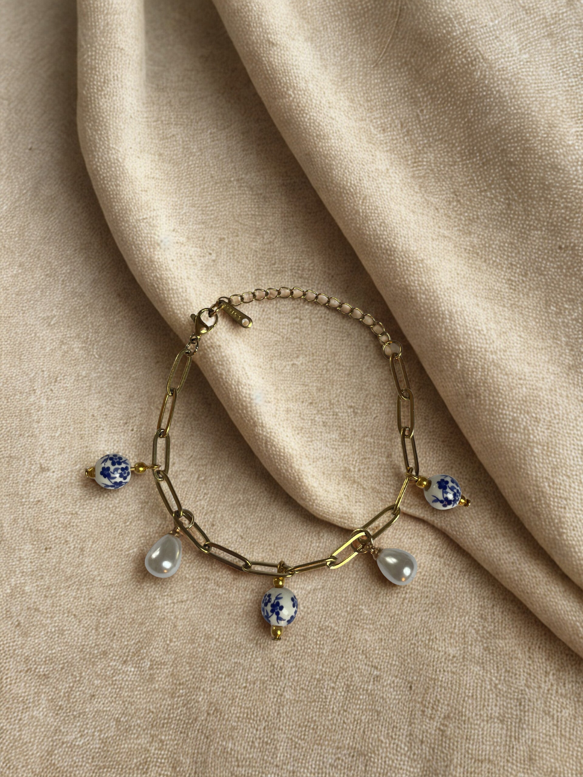 Schakelarmband Blauw Delfs (Handgeschilderd)